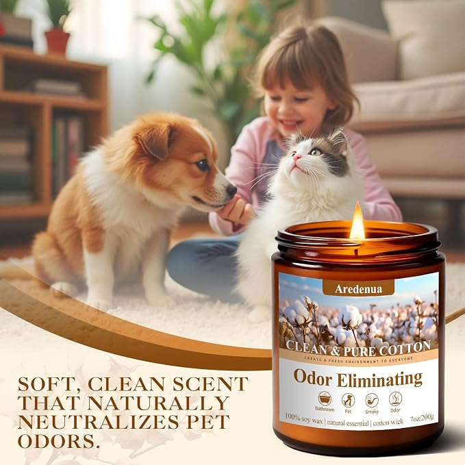 Clean Cotton Odor Eliminating Candles, 7 oz Soy Scented Candle | Eliminates 95% - Image 2