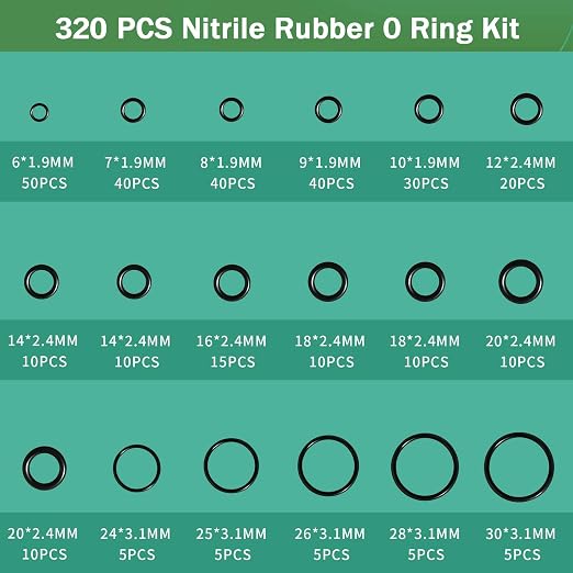 320Pcs Black Small Nitrile Rubber O-Ring Assortment Kit | Oil Resistant NBR - Image 2