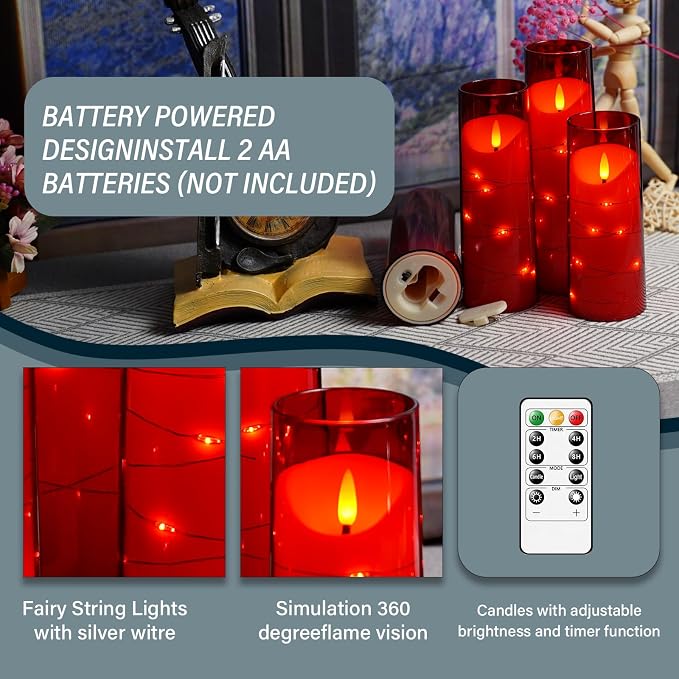Eebuss Flameless Candles with Embedded Star String, Battery Operated LED Pillar - Image 6
