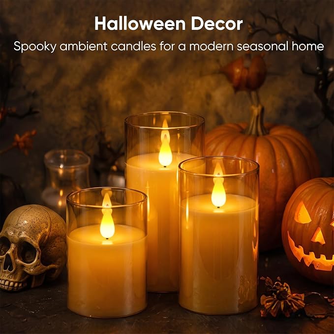Homemory Amber Flameless Candles, Battery Operated Acrylic LED Pillar Candles - Image 6
