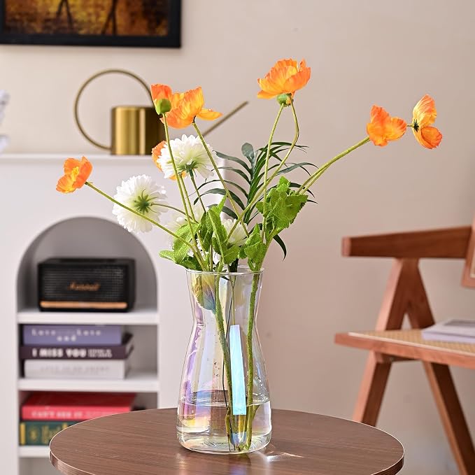 8 Inch Iridescent Glass Vase for Flowers, Modern Boho Table Decor | Farmhouse - Image 2