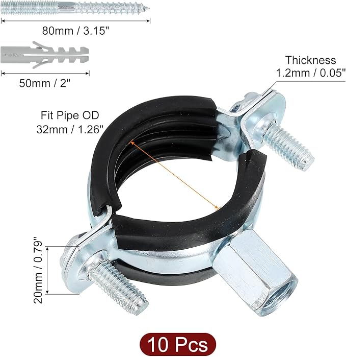 uxcell 10 Pcs Adjustable Pipe Bracket Clamp, 1-1/4" Wall Ceiling Mount Split - Image 2