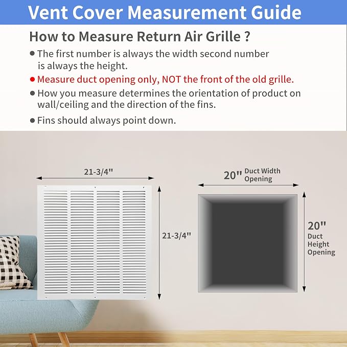 Howeall 20"W x 20"H Steel Return Air Grille, Air Return Vent Cover - Image 5