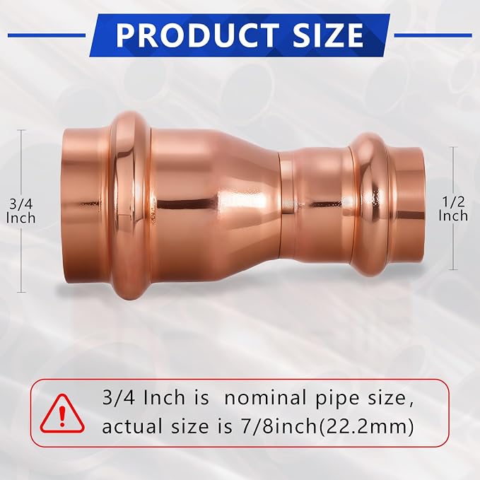 Copper Press Fittings 3/4" x 1/2" Copper Press Coupling Reducer, No-Lead - Image 2