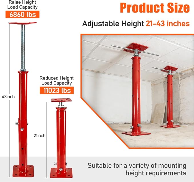 2 Pack House Floor Jacks, 11023 LBS Max Load | Adjustable House Leveling Post - Image 2