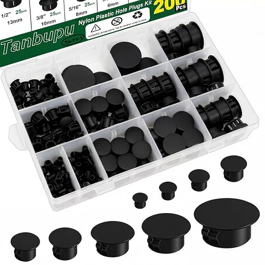 200Pcs 9 Sizes Nylon Plastic Hole Plugs 1/5" 1/4" 5/16" 3/8" 1/2" 5/8" 3/4" by Tanbupu