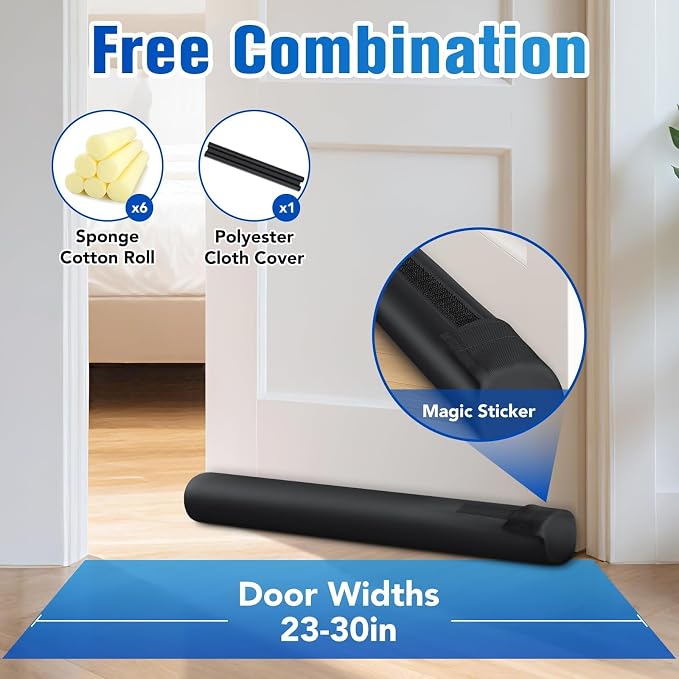 Under Door Draft Stopper, Covers Gap Up to 2.36", 30 Inch, Adjustable Sweep - Image 2