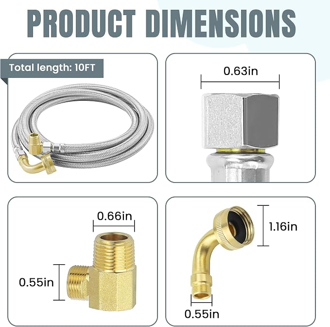 Stainless Steel Braided Dishwasher Hose, 10 FT Connector Kit - Image 4