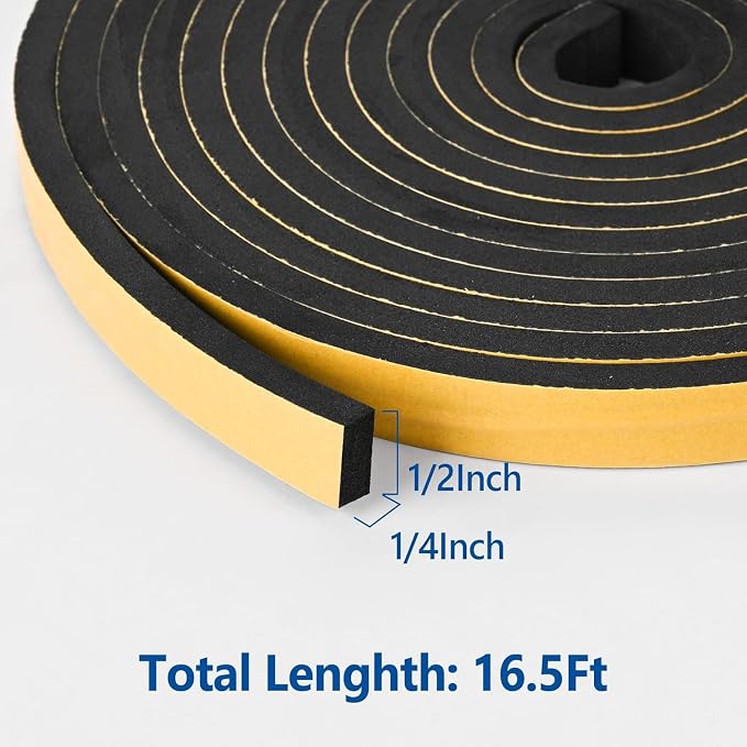 Kikerike Self Adhesive Foam Tape Weatherstrip 1/2In x 1/4In x 16.5Ft High - Image 2