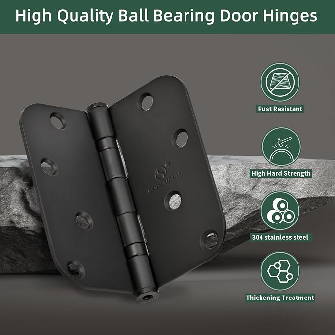 304 Stainless Steel 4 Inch Matte Black Door Hinges 5/8" Radius Corners Interior - Image 4
