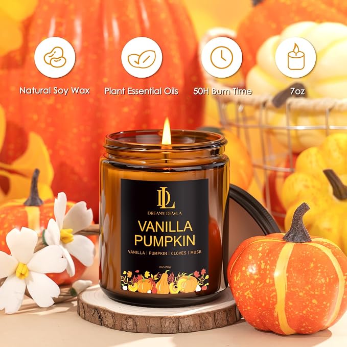 DL DREAMY DEWLA Fall Candle, Vanilla Pumpkin Scented - Image 2