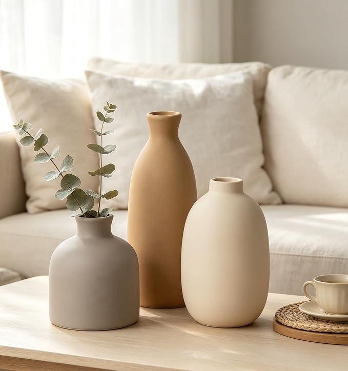 Modern Ceramic Vase Set of 5, Vases Home Decor Rustic Farmhouse Decorative | - Image 8