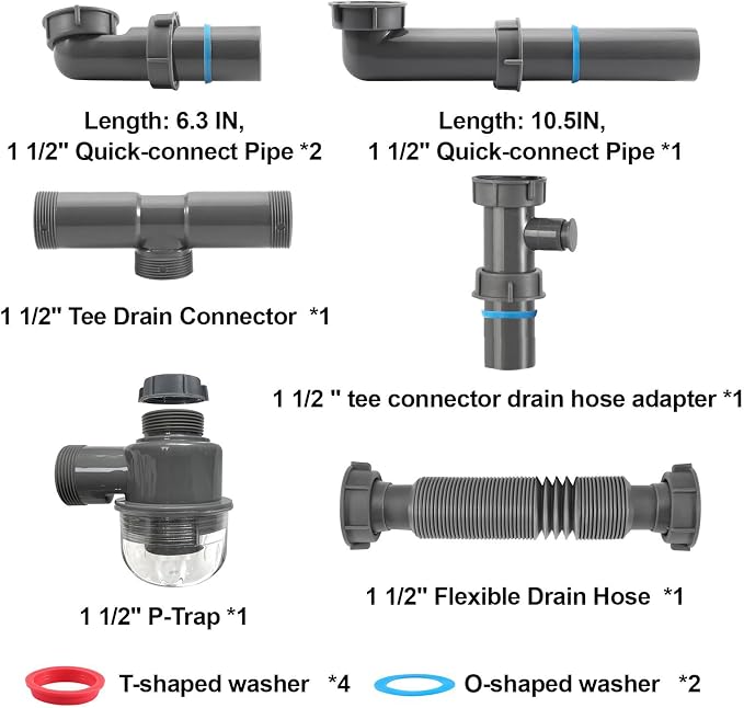 1-1/2 inch Kitchen Sink Drain Kit, space-saving kitchen drain - Image 5