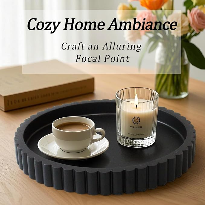 Round Decorative Tray for Coffee Table Decor, Circle Tray Decor 11" Black | - Image 4