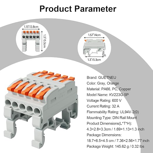 5Pcs DIN Terminal Blocks, 5 Conductor Splicing Connectors | 5 Conductor Compact - Image 7