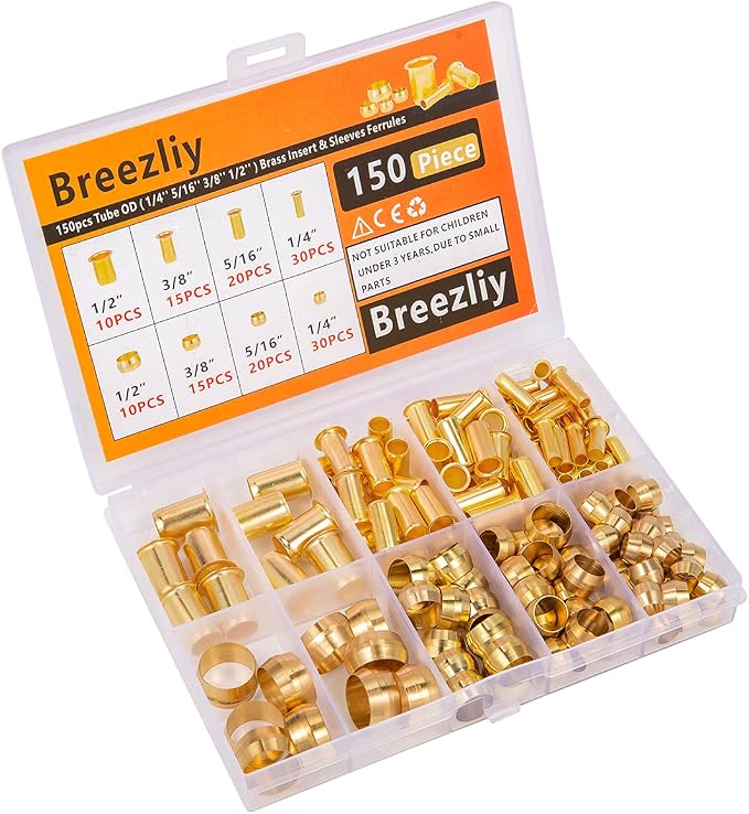 150PCS Tube OD（1/4" 5/16" 3/8" 1/2") Brass Compression Sleeves Ferrules & Insert - Image 8