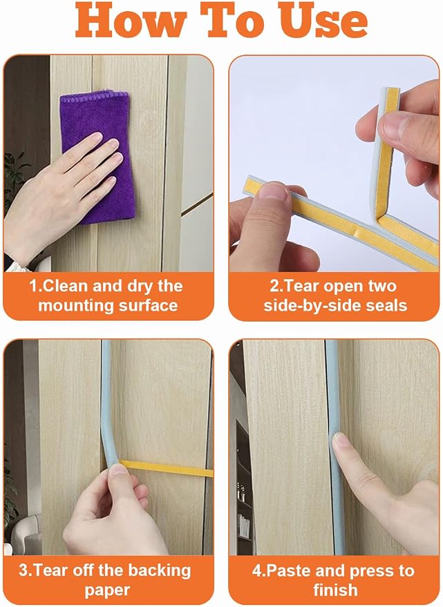 32.8 Ft Weather Stripping Door Seal Strip, Self Adhesive Door Soundproofing D - Image 7