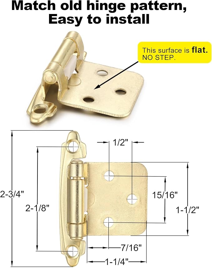 Gold Cabinet Hinges, 1/2” Overlay, 4 Pack | - Image 2