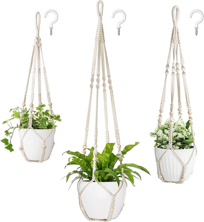 Mkono 3 Pack Macrame Plant Hangers Hanging Planters by Mkono