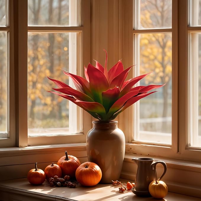 Velener Fall Fake Agave Artificial Plant: Red Fake Succulents Plant - Image 7