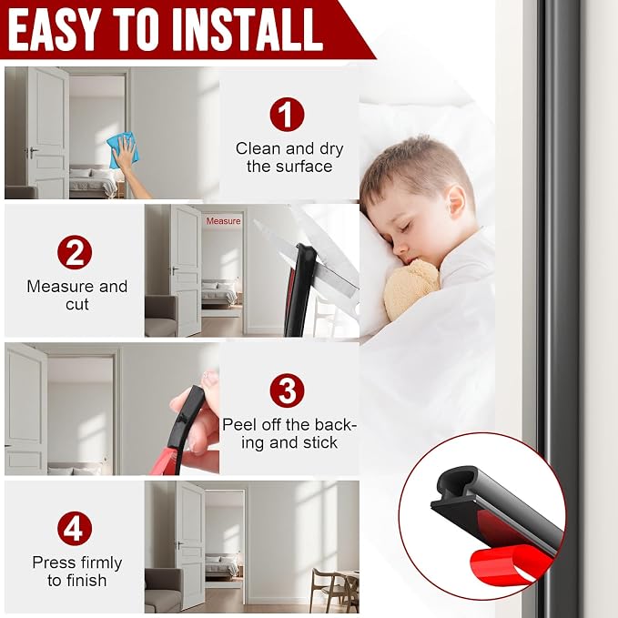 alophoty Door Weather Stripping Door Seal Strip, 0.35"x0.24" | Self-Adhesive - Image 8