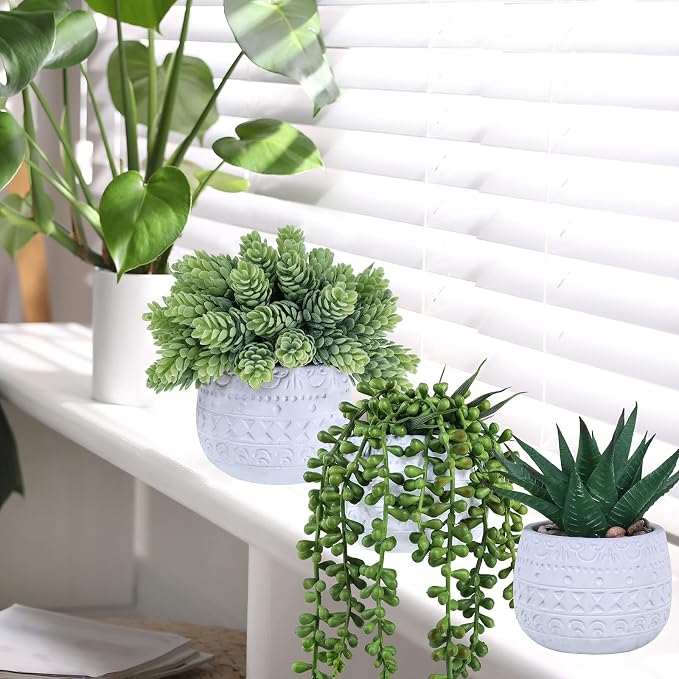 Winlyn 3 Pcs Assorted Small Potted Succulent Plants Artificial Aloe Hanging - Image 4