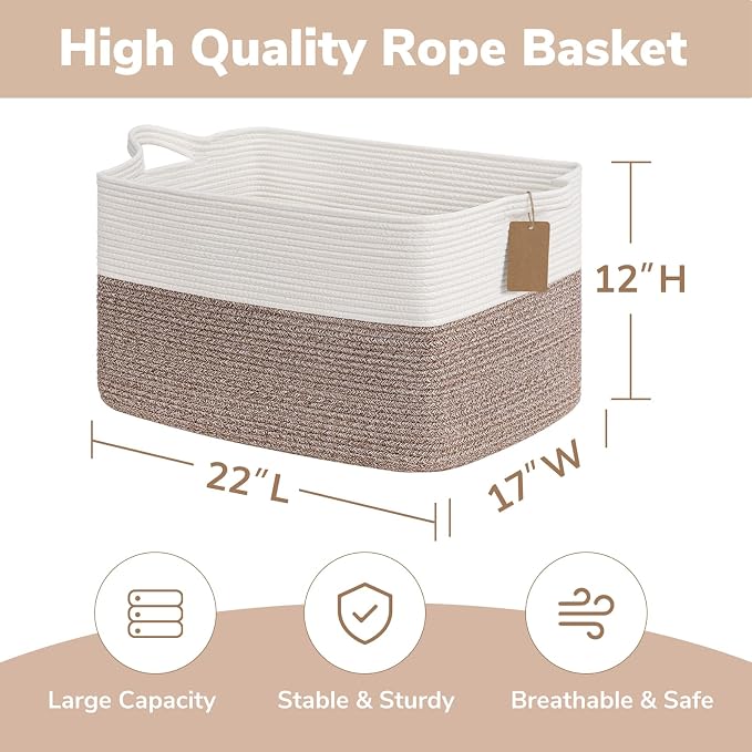 Goodpick 75L Extra Large Woven Rope Blanket Basket, Fits Living Room & Nursery - Image 3
