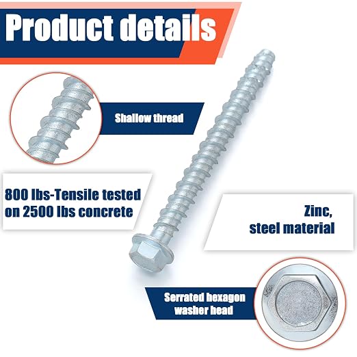 Tandefio 50 Pack 1/4 x 3 Concrete Anchors and Screw Kits Galvanized | Large - Image 2
