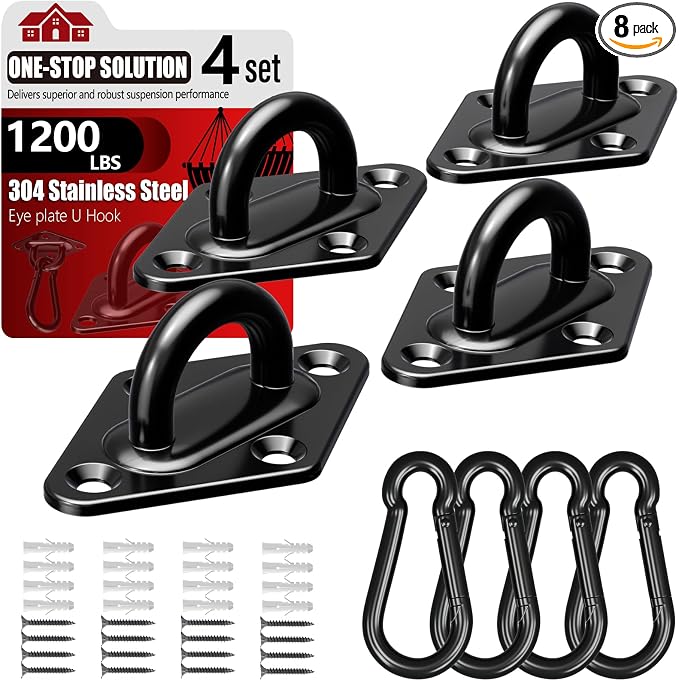 304 Stainless Steel Pad Eye Snap Hook, M8 Ceiling Hook 1200Lb, Yoga Gym by Sprookber