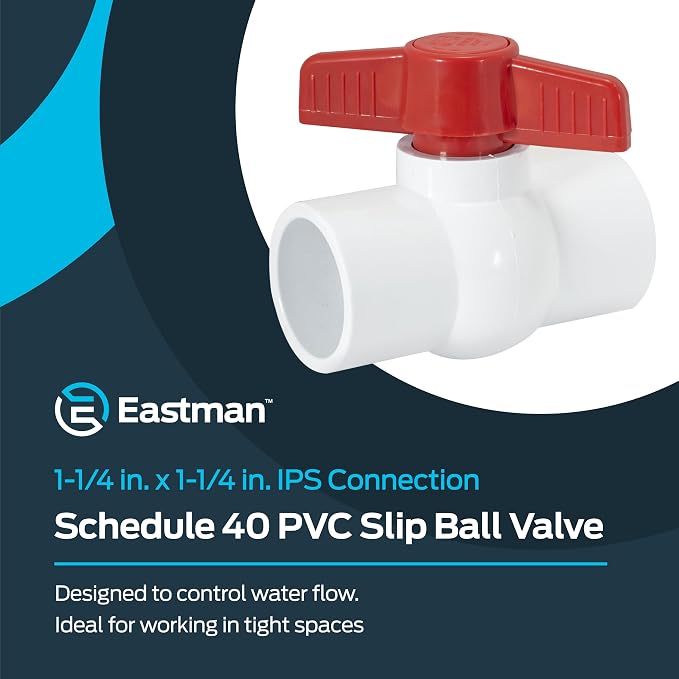 Eastman 1-1/4 x 1-1/4 Inch Slip Schedule 40 PVC Quarter Turn Ball Valve - Image 2