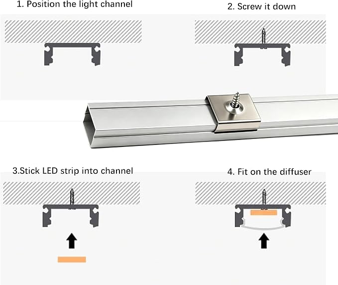 U-Shaped 3.28 ft LED Light Diffuser Aluminum Channel 10 Pack | Flush Mounted - Image 5