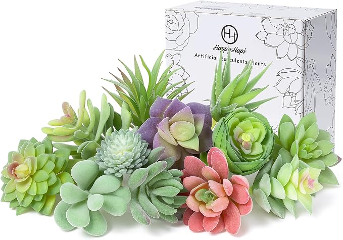 HappyHapi 12 Pcs Artificial Succulents, Mini Fake Plants Unpotted | Flocked by Happyhapi