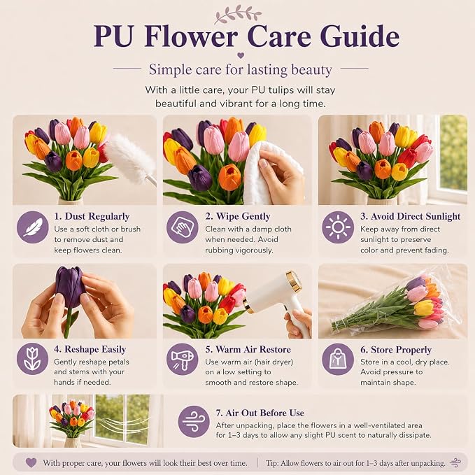 Mandy's 20pcs Artificial Multicolor Tulips | 13.5 Inch Lifelike PU Tulips Faux - Image 6