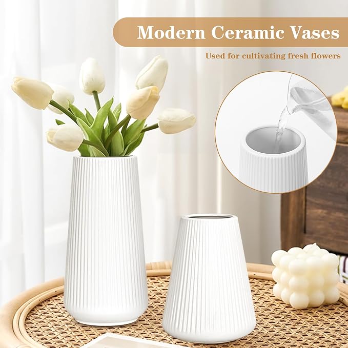 White Ceramic Vase, GUKJOB Small Cute Flower Vase - Image 4