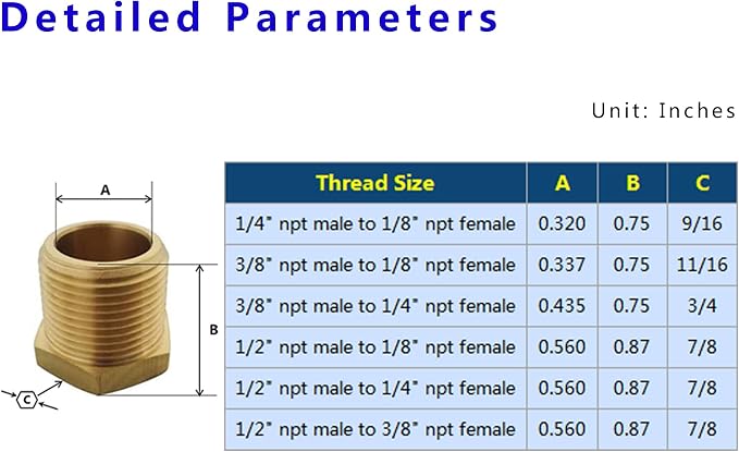 1/2" NPT Male x 3/8" NPT Female Brass Bushing Reducer Adapter Reducing Pipe - Image 3