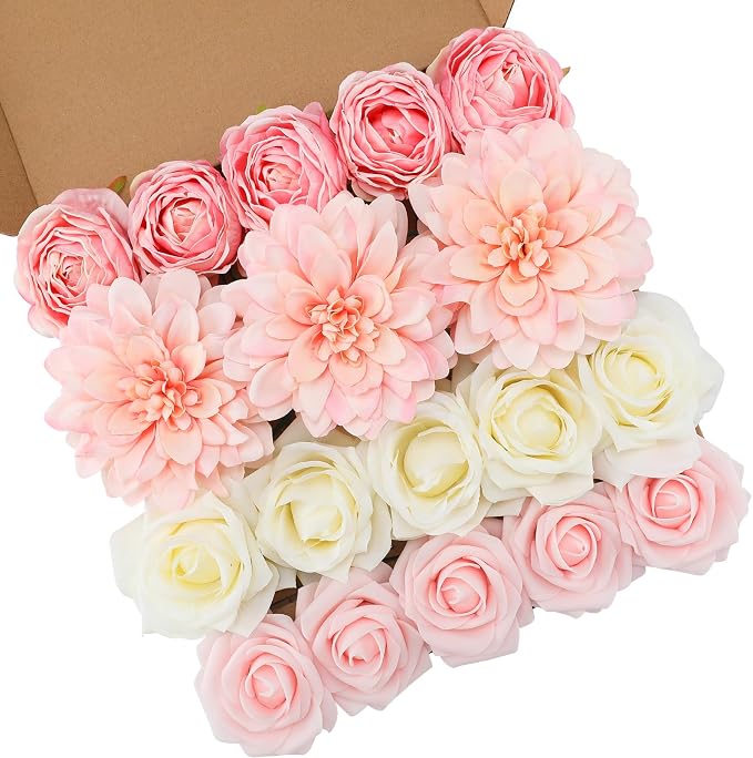Pink Artificial Flowers Fake Rose Flowers Dahlia by FloweroyalCrafts