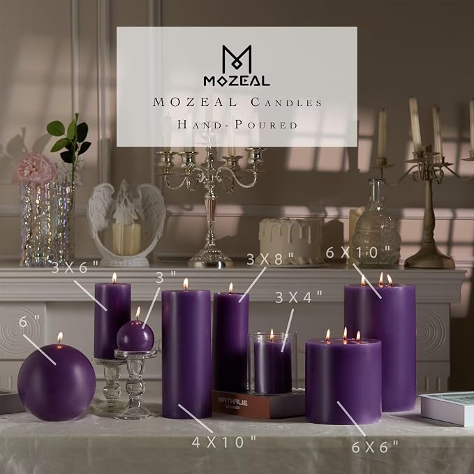 MOZEAL 3" x 8" Hand-Poured Unscented Large Candle, Smokeless Rustic Pillar - Image 3