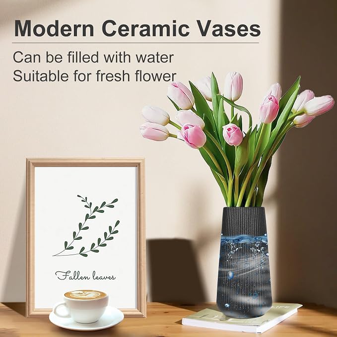 Matte Black Ceramic Vase, GUKJOB Small Cute Flower Vase - Image 3
