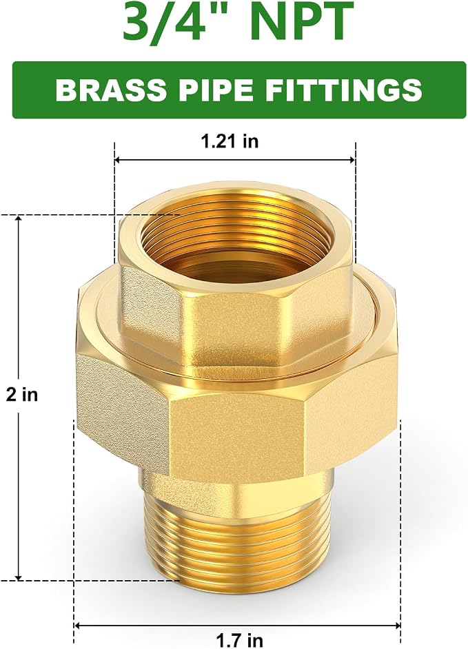 1PCS Brass Union，3/4" NPT Male x 3/4" NPT Female Brass Pipe Fitting - Image 2