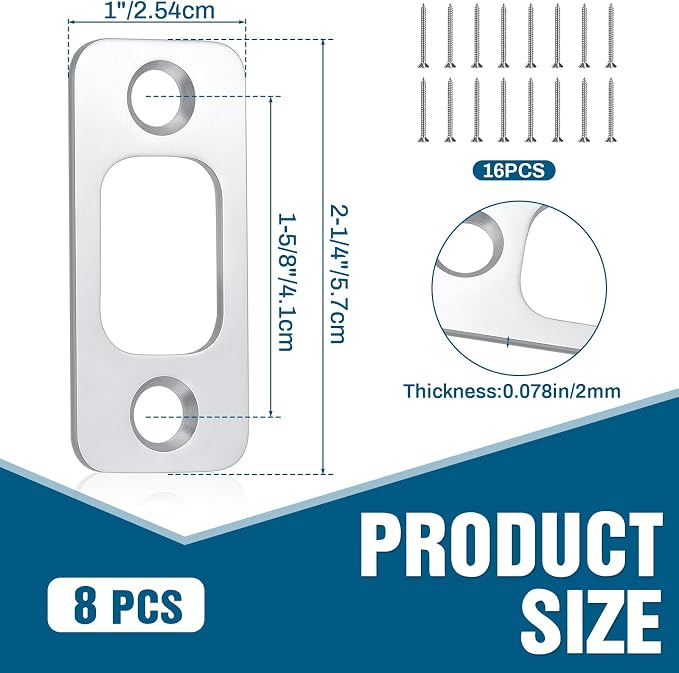 Blulu 8 Pcs 1" x 2-1/4" Door Deadbolt Strike Plate - Image 2