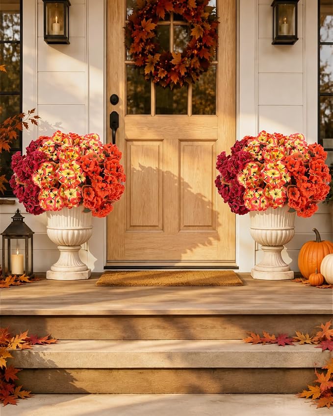 Artificial Fall Flowers for Outdoors, 6 Bundles Faux Geraniums | UV-Resistant - Image 2