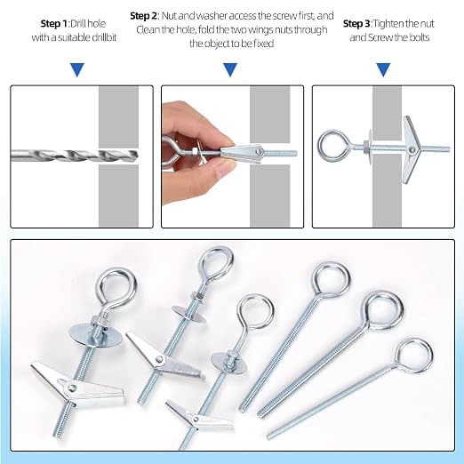 Glarks 18pcs M4 M5 M6 O-Shaped Eye Bolt Toggle Anchors Set - Image 6