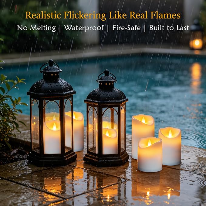 Flameless Candles Set of 9 Plastic LED White Pillars - Image 5