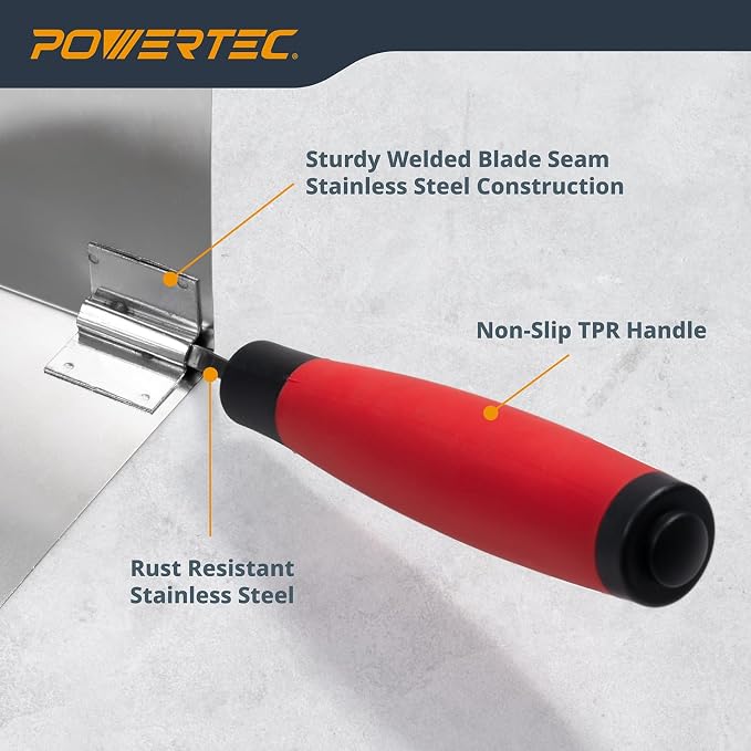 POWERTEC 5" x 4" Stainless Steel Inside Corner Drywall Knife - Image 3