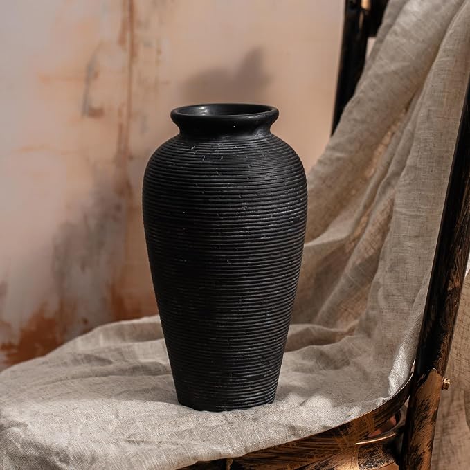 11.02 Inch Tall Vintage Ceramic Flower Vase, Rustic Farmhouse Vase - Image 9