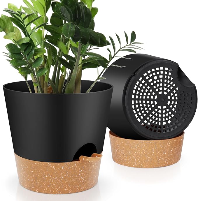 YNNICO 10-Inch Plant Pots, Self-Watering Planters by AFamilyofGardenLovers
