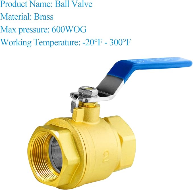 WiseWater 2" NPT Full Port Brass Ball Valve, UPC Certified, 600 WOG, Plumbing - Image 3