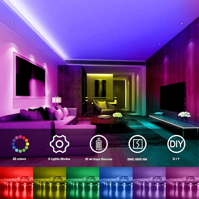 DAYBETTER SMD 5050 Remote Control Led Strip Lights 20ft, RGB Color Changing Led - Image 2