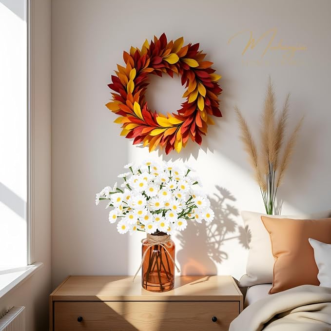 Muhanjia Artificial Daisy Flowers in Amber Glass Vase - Image 8