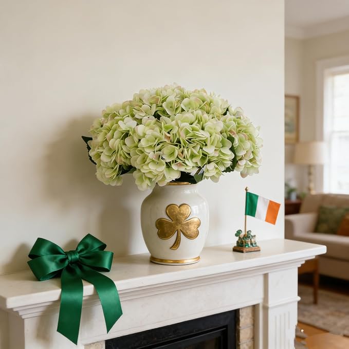 Kimura's Cabin 6pcs Hydrangea Artificial Flowers Fake Hydrangeas, Lime Green | - Image 4